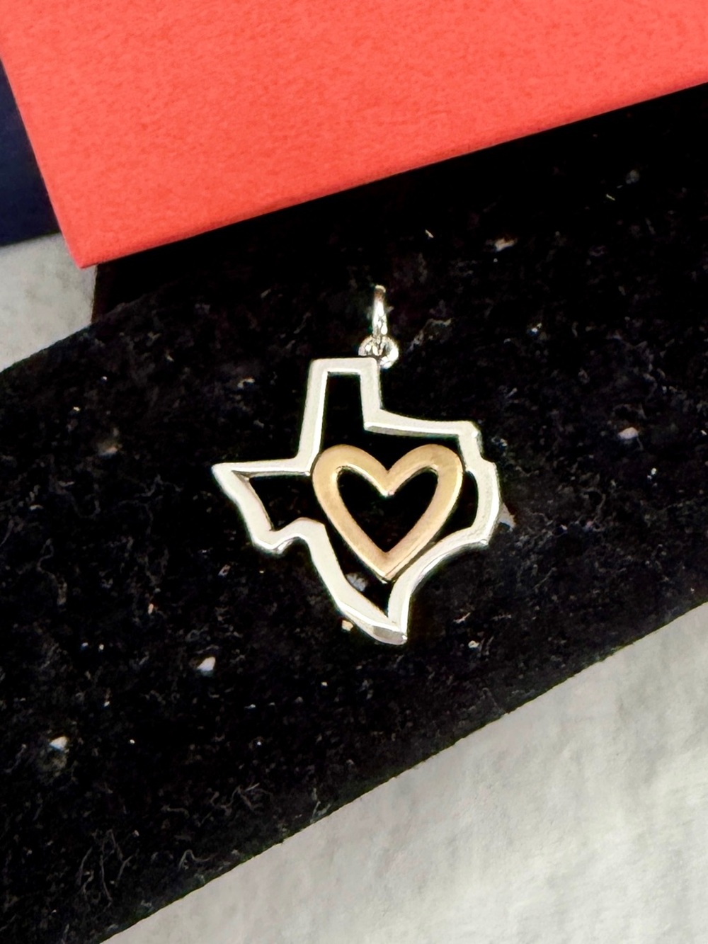 JAMES AVERY Sterling Silver I Love Texas Bronze Heart Pendant Charm; RETIRED